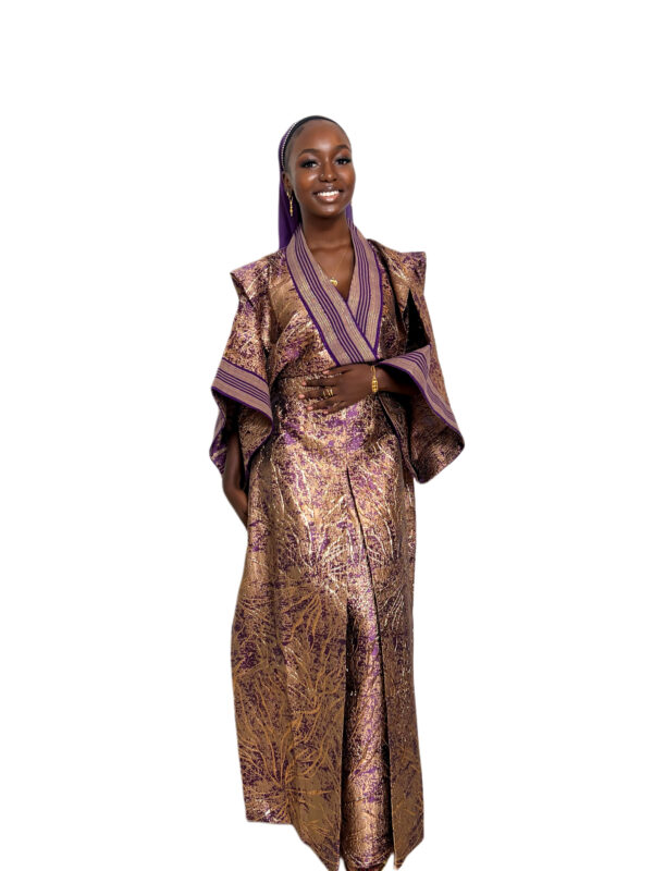 Chic Boubou Brocade Aso Oke with Purple Stripes - Image 2