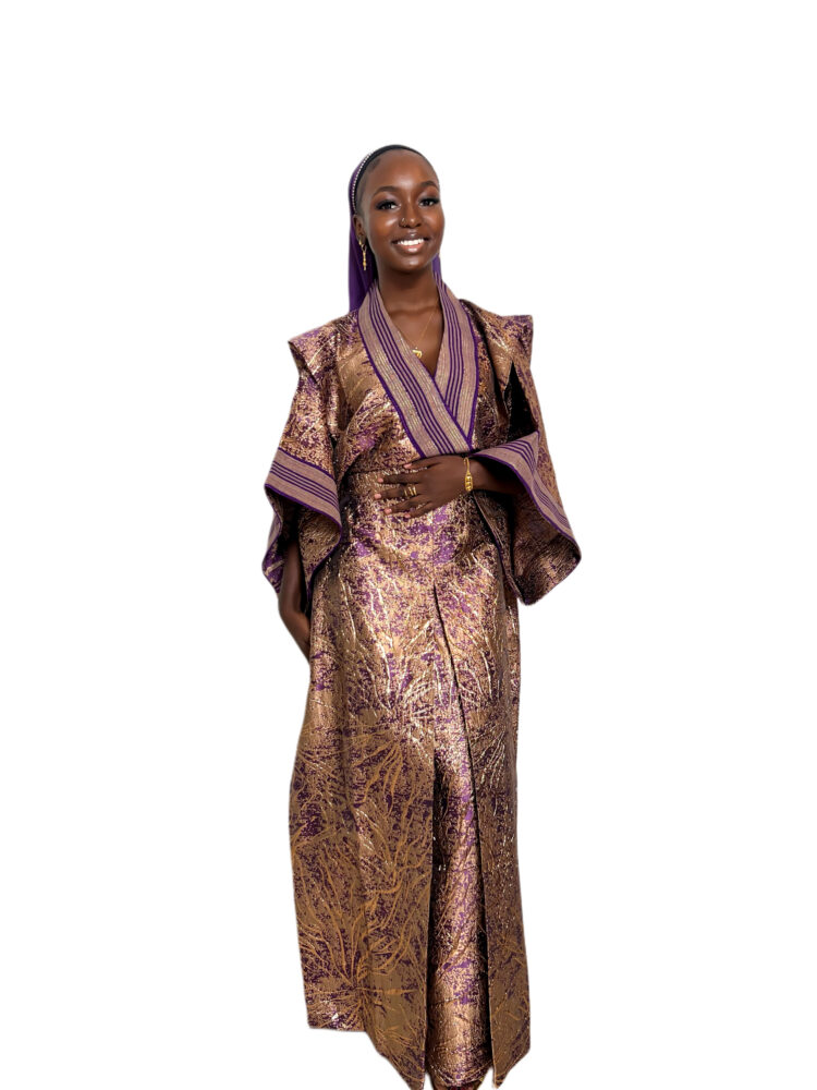 Chic Boubou Brocade Aso Oke with Purple Stripes