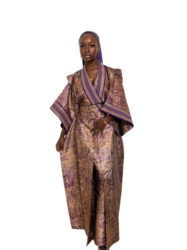 Chic Boubou Brocade Aso Oke with Purple Stripes