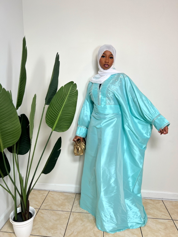 Light Blue Luxury Boubou with Metallic Rhinestones